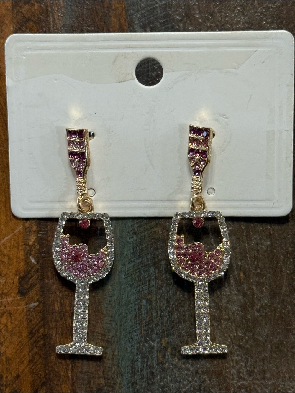 Pink Rhinestone Champagne Bottle & Wine Glass Dangle Boutique Earrings NWOT - Picture 2 of 2